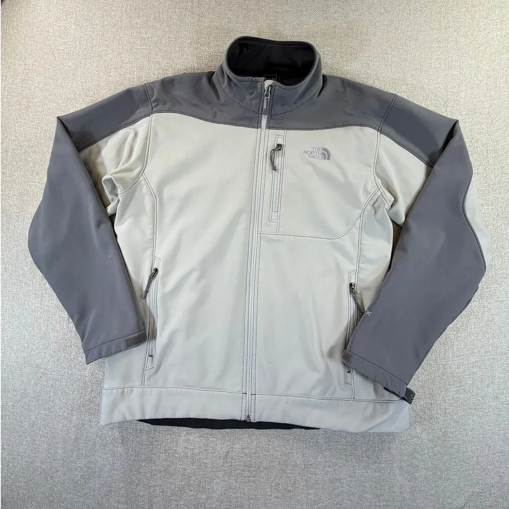 The North Face Men's Large Gray Off White Apex Barrier Softshell Full Zip Jacket